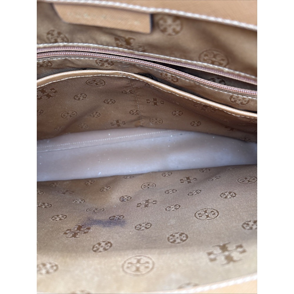 Tory Burch York Gold Buckle Saffiano Tan Leather Tote Brown Lg Carryall‎ HYS001 - Picture 11 of 16